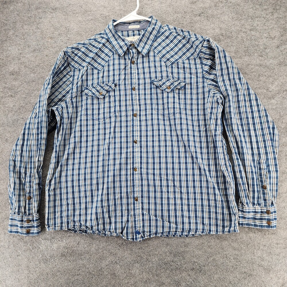 Cody James Shirt Mens XL Pearl Snap Blue Plaid Long Sleeve Western Cowboy